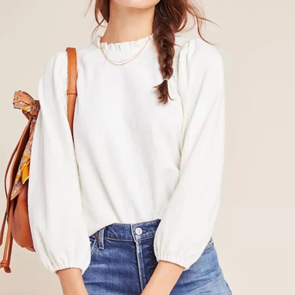 Anthropologie Current Air Cream Puff Sleeve Blouse size Medium
